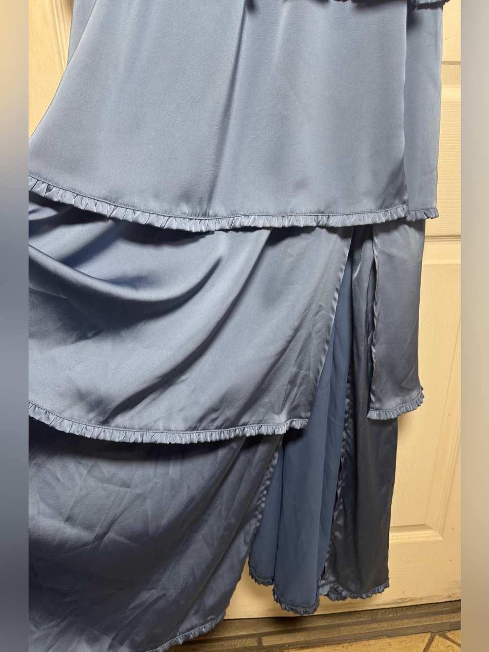 Altar'd State Stellni Satin Maxi Dress Tiered Ruffle Skirt Corset Bodice in Blue - Picture 8 of 16